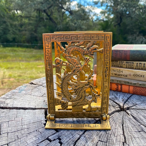 Vintage Dragon Design Brass Chinoiserie Bookends - Picture 3 of 5